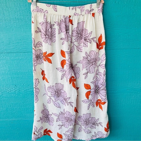 Rachel Roy 100% LINEN Wide Leg Pants Floral Print Elastic Waist Pockets SZ LARGE - Picture 4 of 5